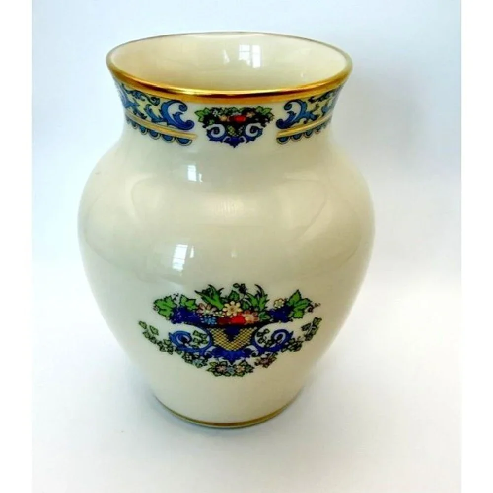 Lenox Autumn Small Vase Hand Decorated 24K Gold Vintage 1980s Made in USA 4.5